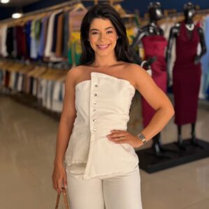Blusa Jeans Decote Tomara que Caia