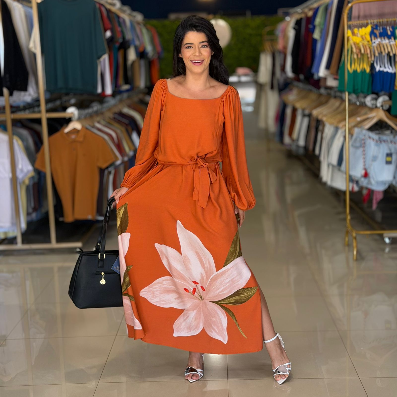 VESTIDO LONGO ESTAMPADO FLORAL MANGA LONGA 3 VESTIDO LONGO ESTAMPADO FLORAL MANGA LONGA - Imagem 3